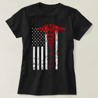  Womens USA Flag Medical Symbol Black Patriotic .. T-Shirt