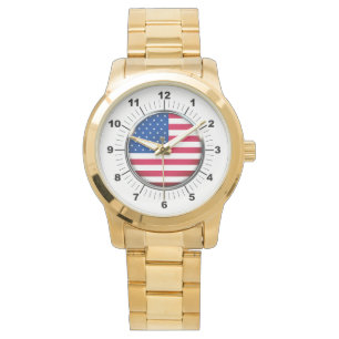 Women's USA Flag Oversized Gold Bracelet Watch