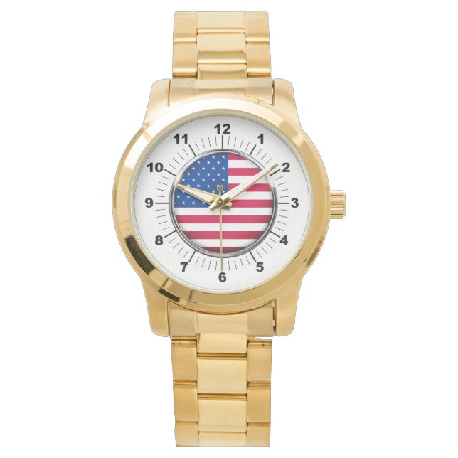 Women's USA Flag Oversized Gold Bracelet Watch (Front)