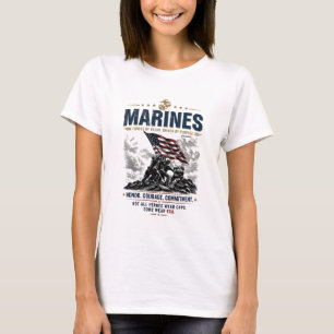 Women's USMC Marines Forged By Valor American Flag T-Shirt
