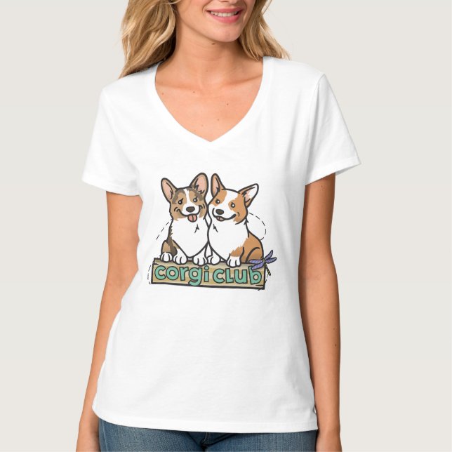 Women's V-Neck Corgi Club T-Shirt (Front)