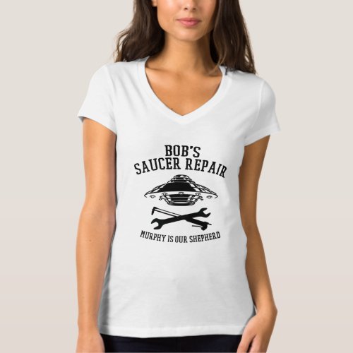 womens v_neck jersey t_shirt with black BSR logo