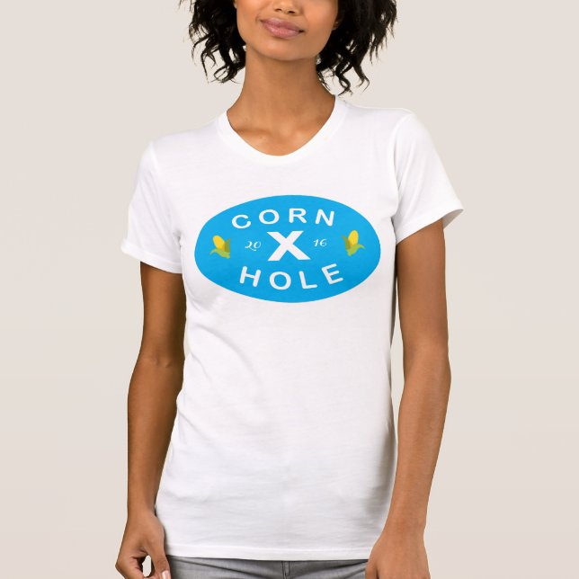 Women's V Neck Relaxed Blue Cornhole T-Shirt (Front)