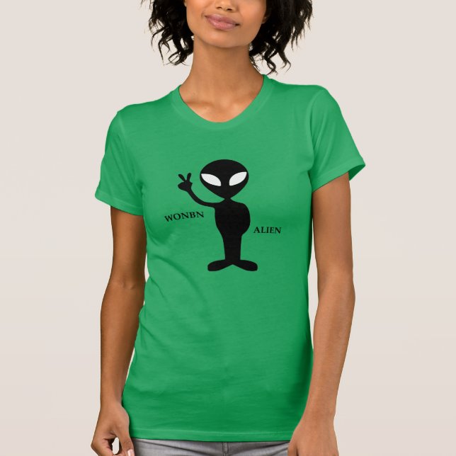 Women's v-neck with Wonbn Alien logo, green T-Shirt (Front)