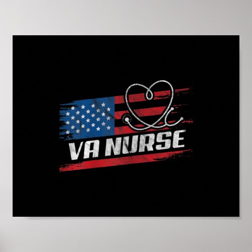 Womens VA Nurse USA American Flag Stethoscope 4th Poster