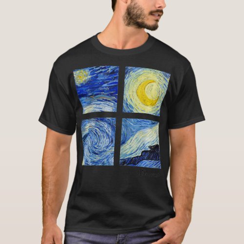 Womens Van Gogh Starry Night Painting Collage Vinc T_Shirt
