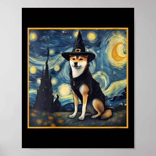 Womens Van Gogh Starry Night Shiba Inu Dog Hallowe Poster
