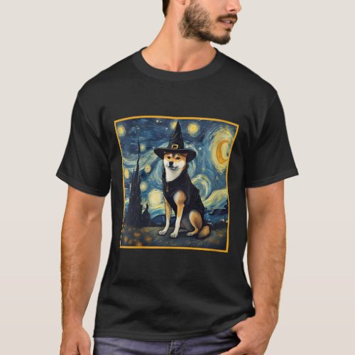 Womens Van Gogh Starry Night Shiba Inu Dog Hallowe T_Shirt