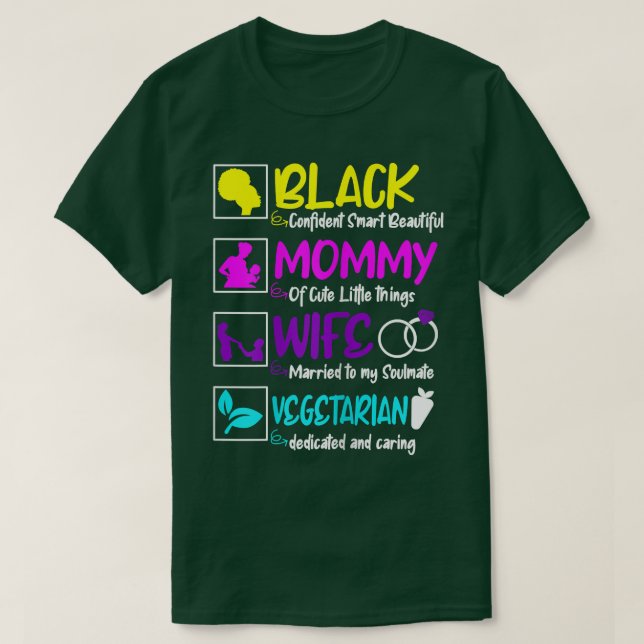 Womens Vegetarian Mothers Day Cute Vegan Black Mom T-Shirt (Design Front)