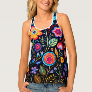 Women's Vibrant Floral Black Racerback Tank Top