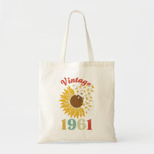 Womens Vintage 1961 Sunflower 60th Birthday Tote Bag