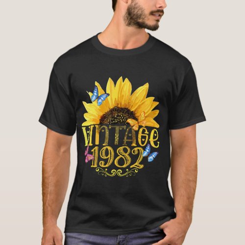 Womens Vintage 1982 Sunflower Floral Butterfly Fun T_Shirt
