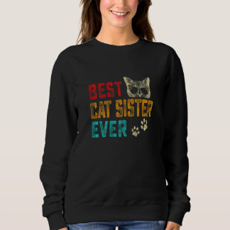 Womens Vintage Best Cat Sister Ever Family Pet Kit Sweatshirt