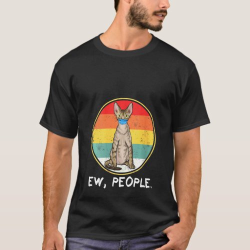 Womens Vintage Devon Rex Ew People Cat Wearing Fac T_Shirt