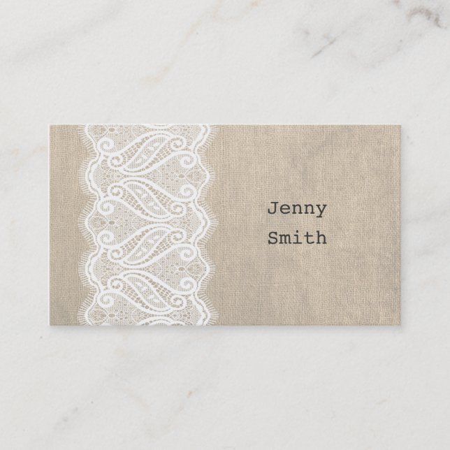 Womens Vintage Lace & Burlap Business Cards (Front)