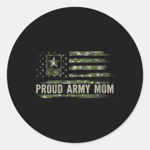 Womens Vintage Proud Army Mom Camo American Flag V Classic Round Sticker