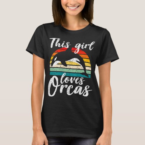 Womens Vintage Retro Orca Sunset Fun Killer Whale  T_Shirt