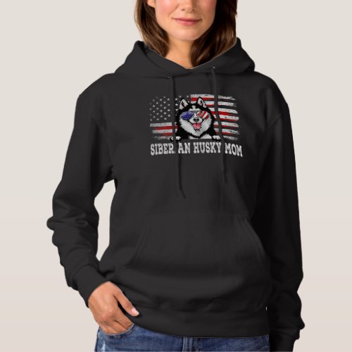 Womens Vintage Siberian Husky Mom American Flag Hoodie
