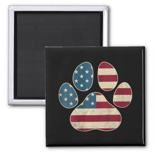 Womens Vintage Usa Flag 4th Of July Paw Print Patr Magnet