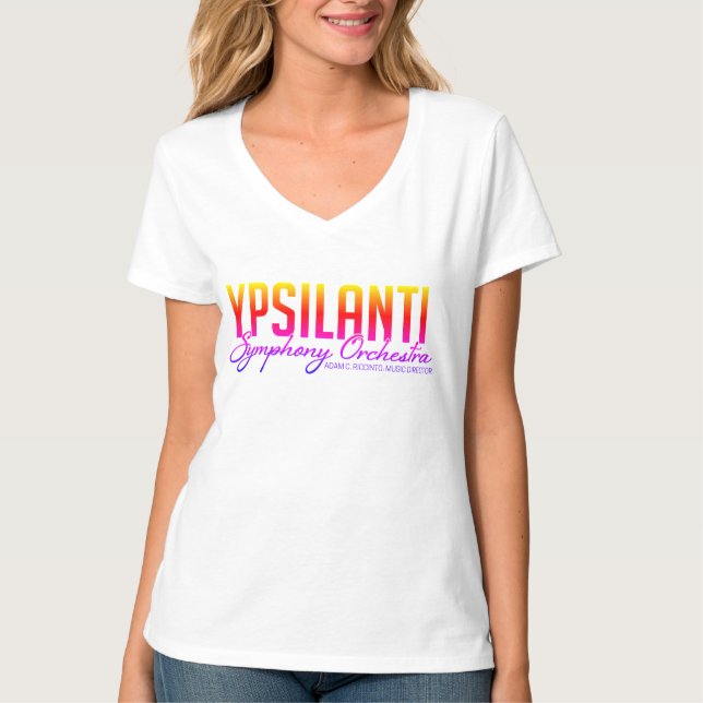 Women's vneck color logo on white T-Shirt (Front)