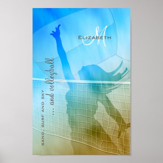 women's volleyball at the beach sand surf sky poster (Front)