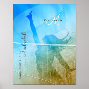 women's volleyball at the beach sand surf sky poster