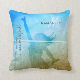 women's volleyball at the beach throw pillow