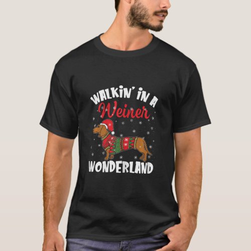 Womens Walking In A Wiener Wonderland Funny Dachsh T_Shirt