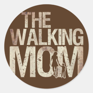 Womens Walking Mom Zombie Woman And Kid Mother's Classic Round Sticker