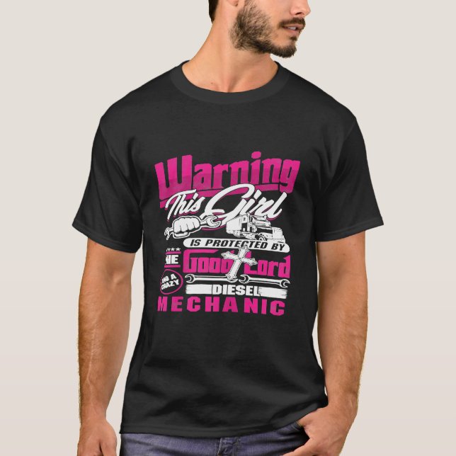 Womens Warning Girl Lord Wrench Mechanic Diesel Cr T-Shirt (Front)
