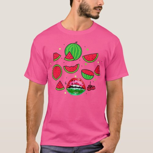 Womens Watermelon Lips Funny Watermelon Day Women  T_Shirt