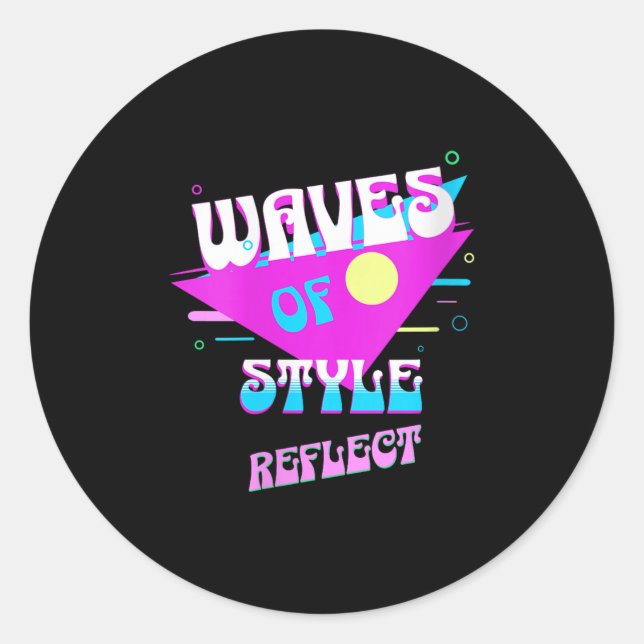 Womens Waves Of Style Reflect Retro Aesthetic Mood Classic Round Sticker (Front)