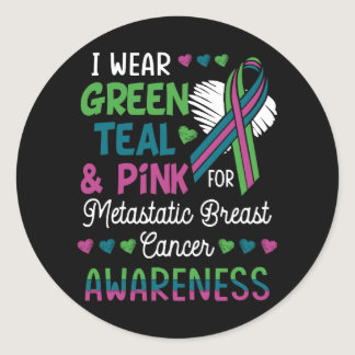 Womens Wear Green Teal Pink For Metastatic Breast  Classic Round Sticker