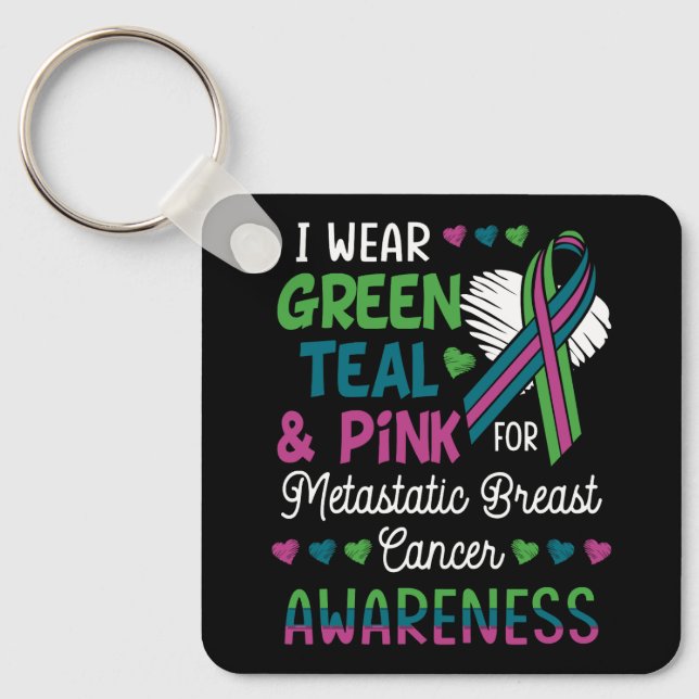 Womens Wear Green Teal Pink For Metastatic Breast  Keychain (Front)