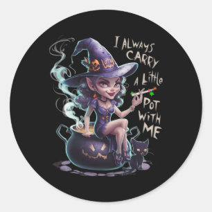Womens Weed Witch Funny Witch Halloween Stoner  Classic Round Sticker