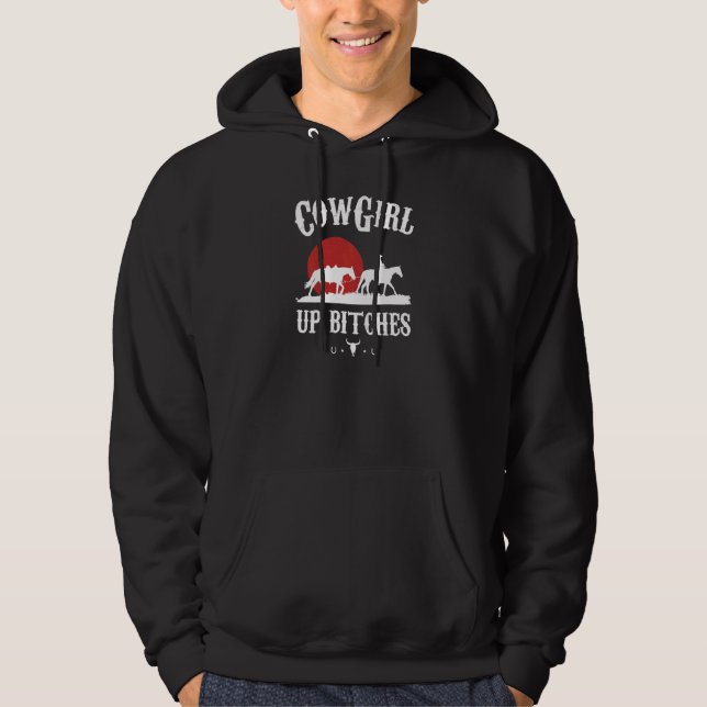 Womens Western Cowgirl Yeehaw Hippie Boho Cow Bull Hoodie (Front)