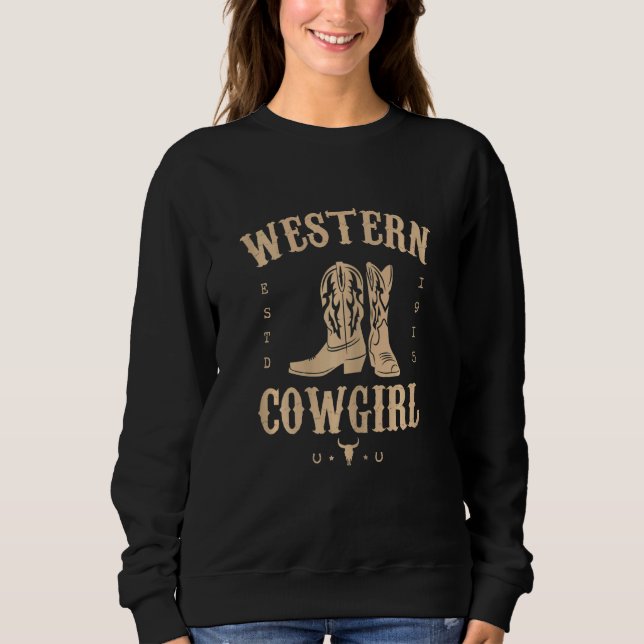 Womens Western Cowgirl Yeehaw Hippie Boho Cow Bull Sweatshirt (Front)