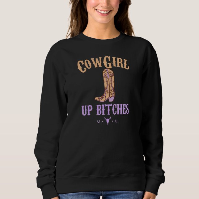 Womens Western Cowgirl Yeehaw Hippie Boho Cow Bull Sweatshirt (Front)
