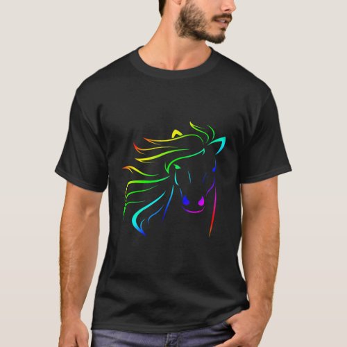 WomenS Western Wear Rainbow Horse Main T_Shirt