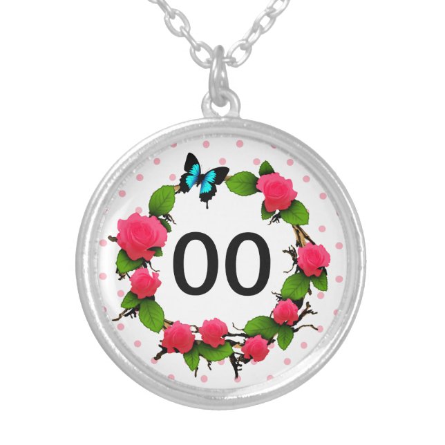 Womens Whimsical Rose 85th 88th 89th 90th Birthday Silver Plated Necklace (Front)