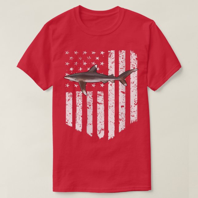 Womens White American Flag Whitetip Reef Shark 4th T-Shirt (Design Front)