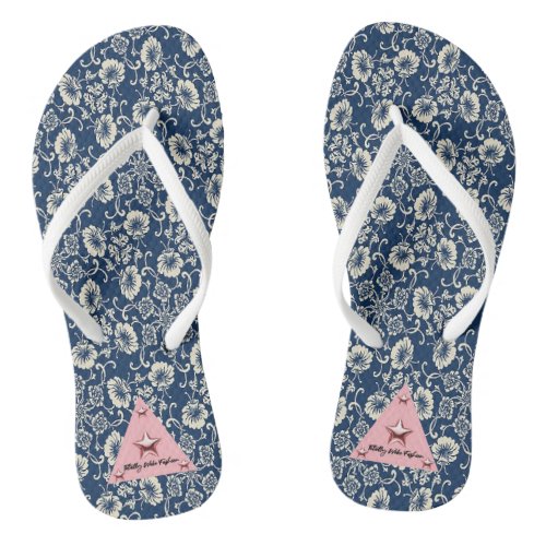 Womens White And Blue Floral Adult Flip Flops