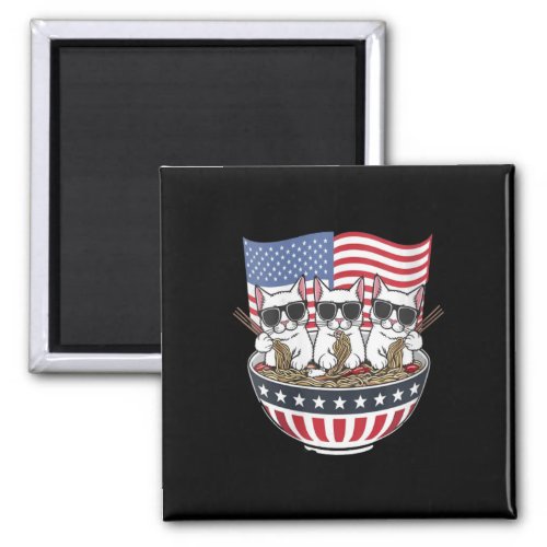 Womens White Cats Ramen Anime American Flag Usa Fu Magnet