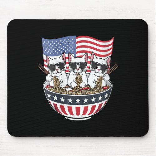 Womens White Cats Ramen Anime American Flag Usa Fu Mouse Pad