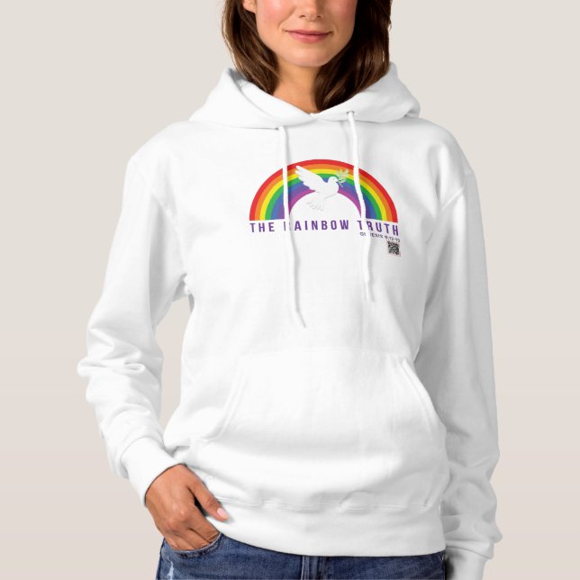 Women's White Hoodie Rainbow God's Promise Dove (Front)