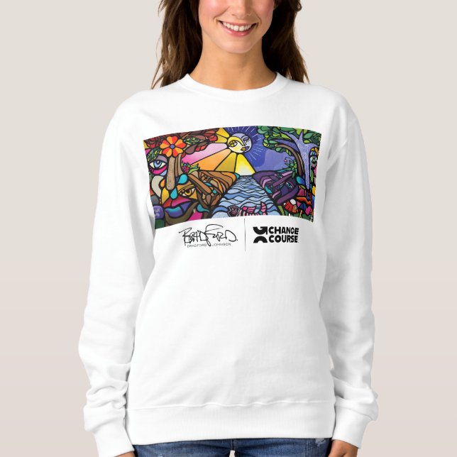 Women's White Mural Crew Neck Sweatshirt (Front)
