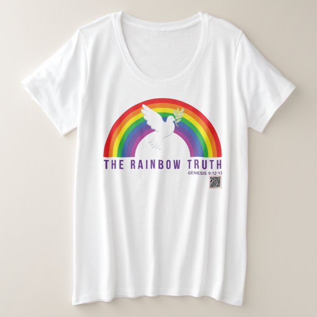 Women's White T-Shirt Plus Rainbow Truth Dove  (Design Front)