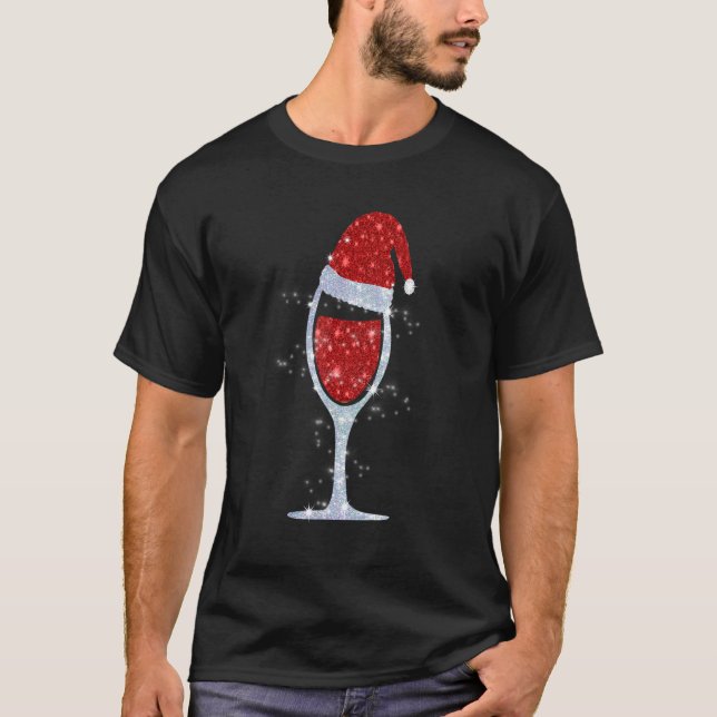 Womens Wine Glasses Santa Hat Christmas  Wine T-Shirt (Front)
