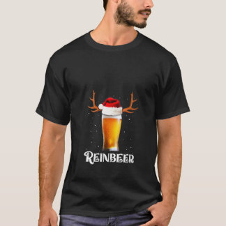 Womens Winedeer Reinbeer Santa Hat Reindeer Couple T-Shirt