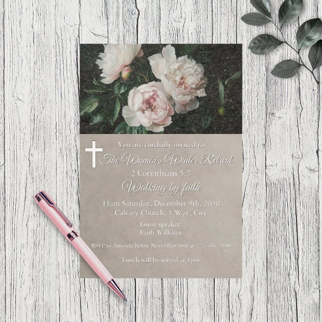 Women's Winter Retreat Beige Floral Church Invitation (Creator Uploaded)